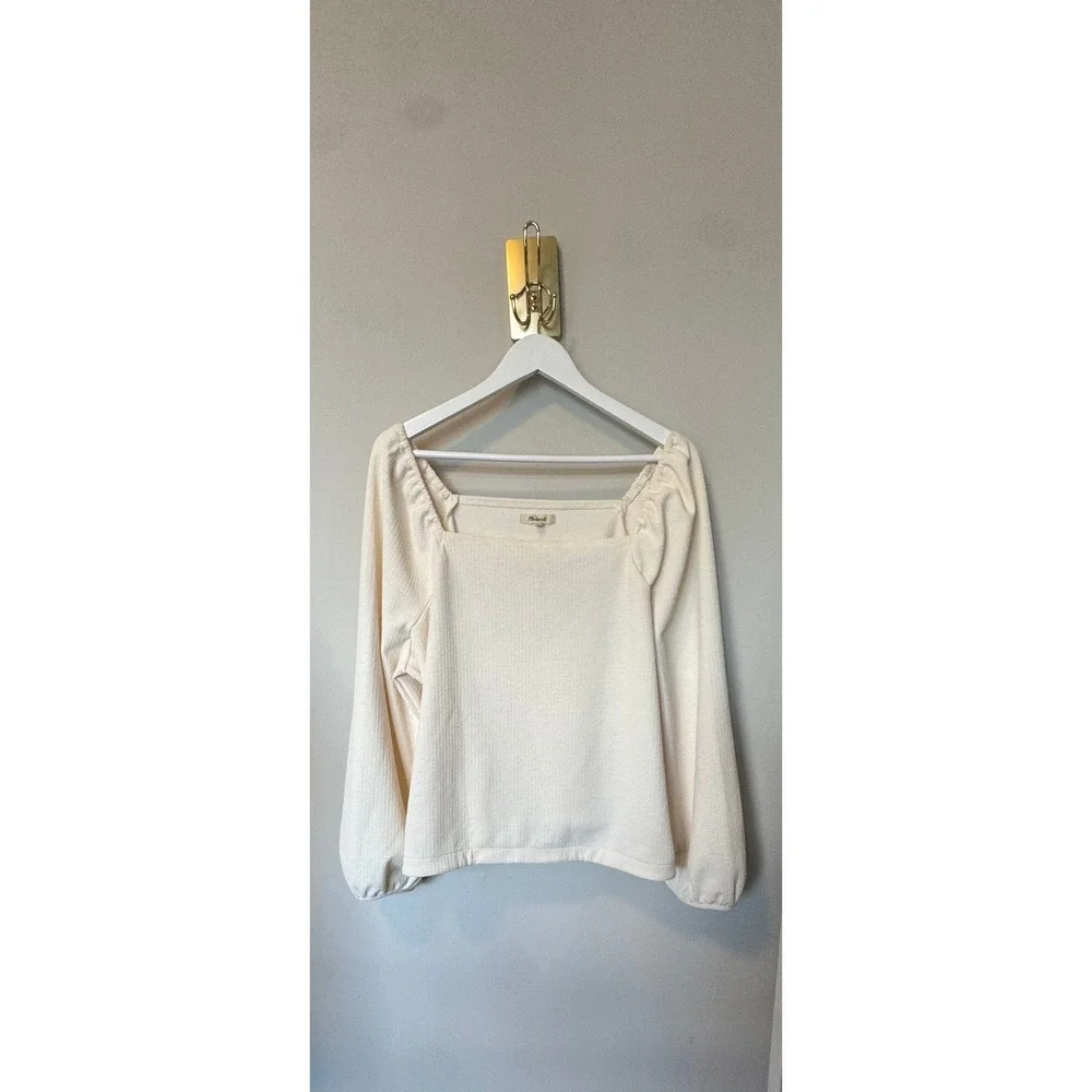 Madewell Cream Square Neck Long Sleeve Puff Sleeve‎ Blouse Top NN161 2X NEW